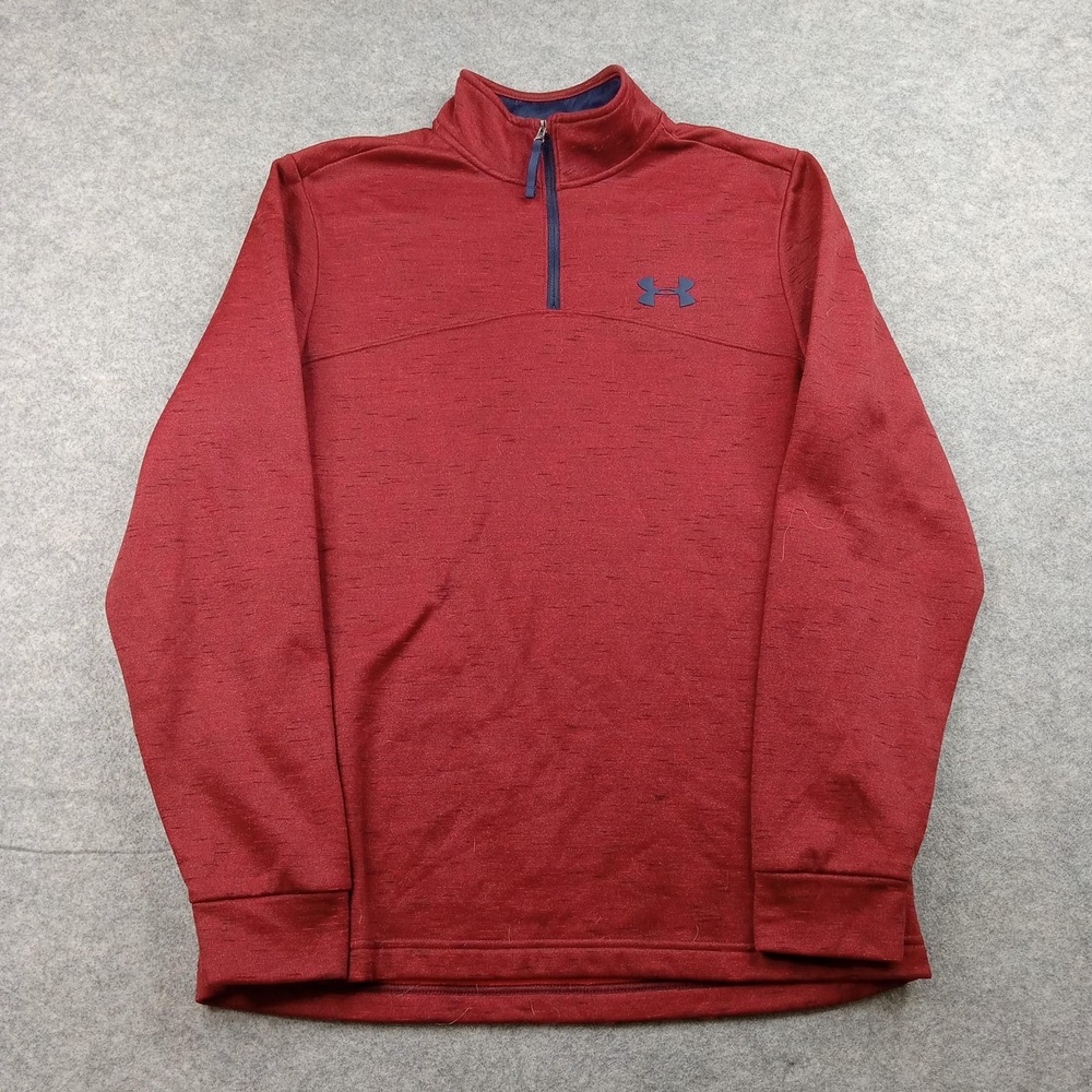 Under Armour Sweatshirt Mens Medium Red ColdGear 1/4 Zip Fleece Pullover 1299382